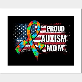 Autism Awareness T-Shirt Pround Autism Mom Vintage USA Flag Gift Posters and Art